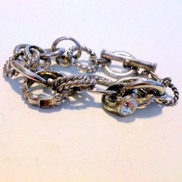 Silver Tone Chunky Link Rhinestone Ring Bracelet - Picture 2 of 4